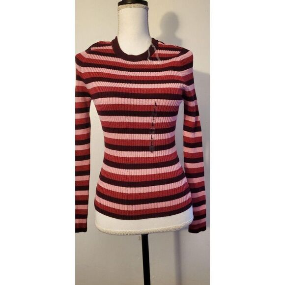 Hooked Long Sleeve Striped Pullover  L Pink - Picture 8 of 8